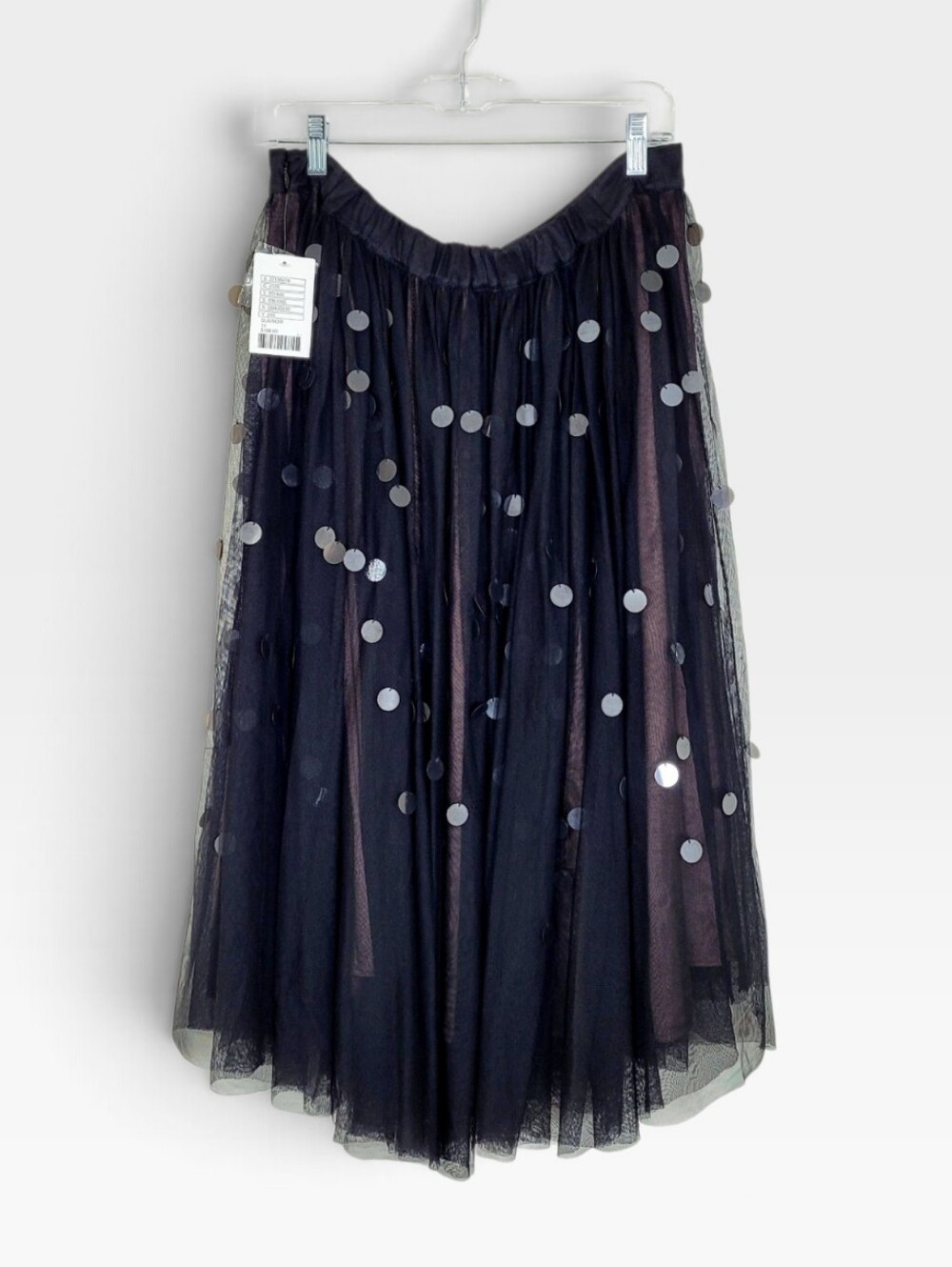 NWT Moulinette Soeurs x Anthro Effervescent Tulle Paillettes Black Midi Skirt 14 - Picture 3 of 11